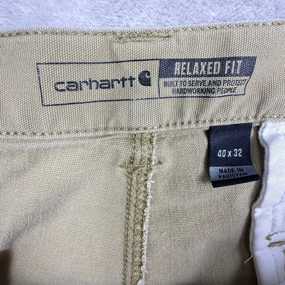 Carhartt Mens Relaxed Fit Cargo Pants Tan Canvas Workwear 40x32 Distressed READ